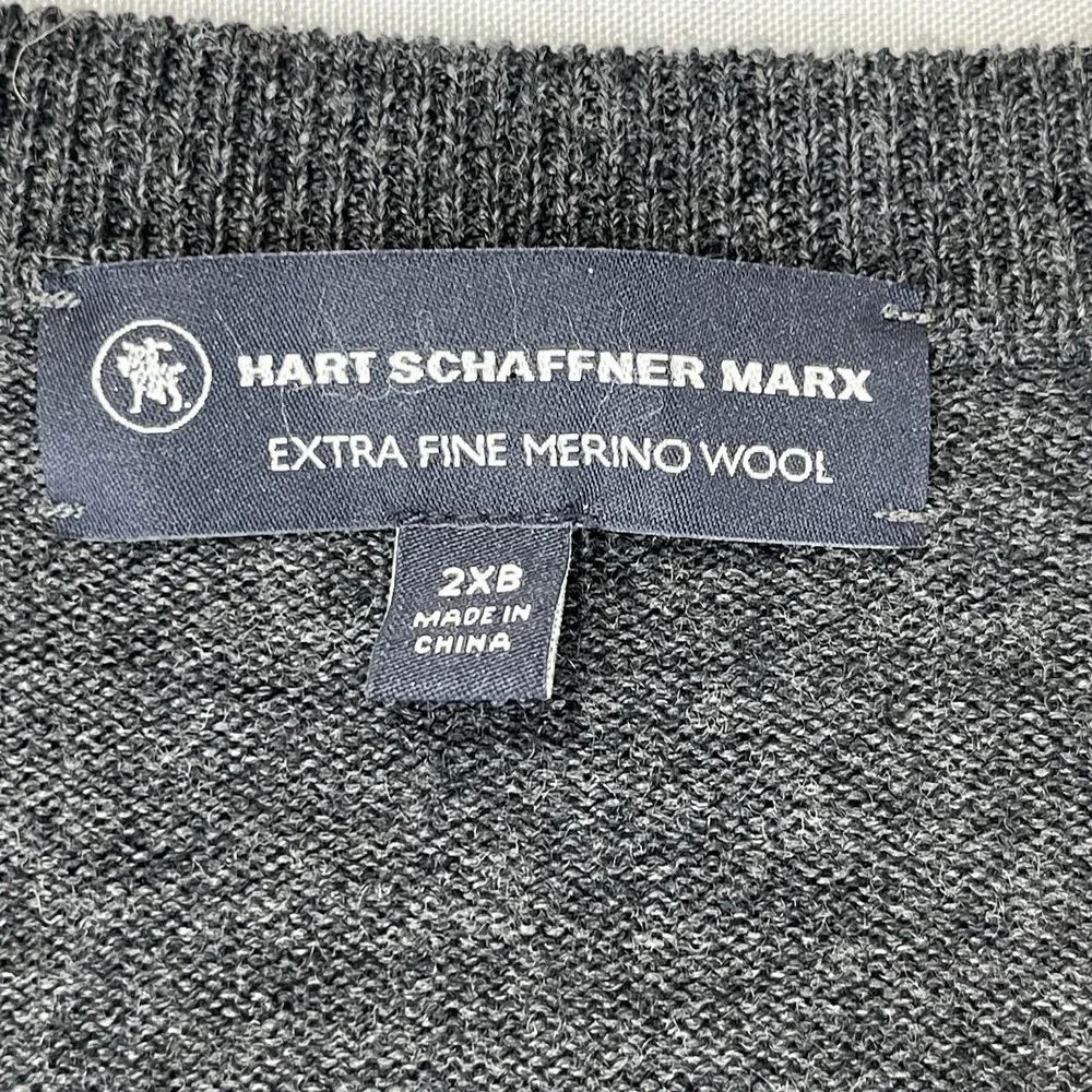 Men's Big & Tall Hart Schaffner Marx Extra Fine Merino Wool‎ V-Neck Sweater 2XB